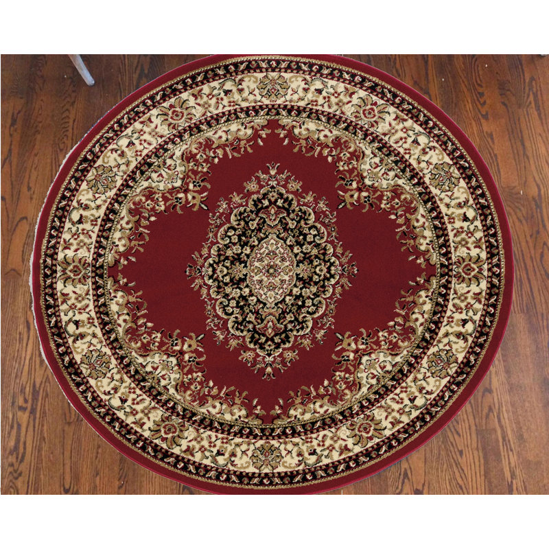 Tapis oriental rouge / ivoire Colebrook, Rond 5 pi 3 po