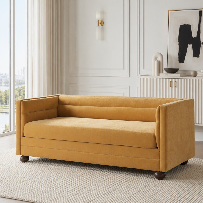 Canapé 3 places moderne avec revêtement en chenille et dos de chameau, Yellow Chenille