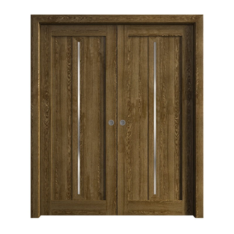 Portes coulissantes doubles à galandage de style français 36 x 84 pouces Ego 5014, ensemble de rails et quincaillerie en chêne marbré, bois massif, portes intérieures modernes pour chambre à coucher
