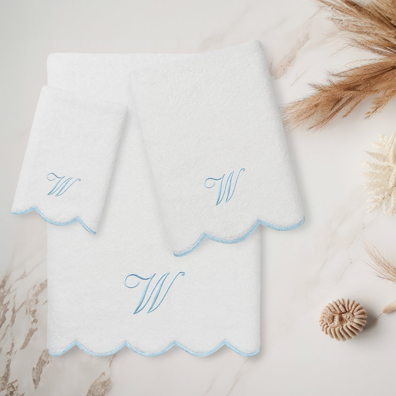  Ensemble de serviettes personnalisées 100% coton ADORNIA, Blanc / Bleu, W, Ensemble 3 serviettes de bain