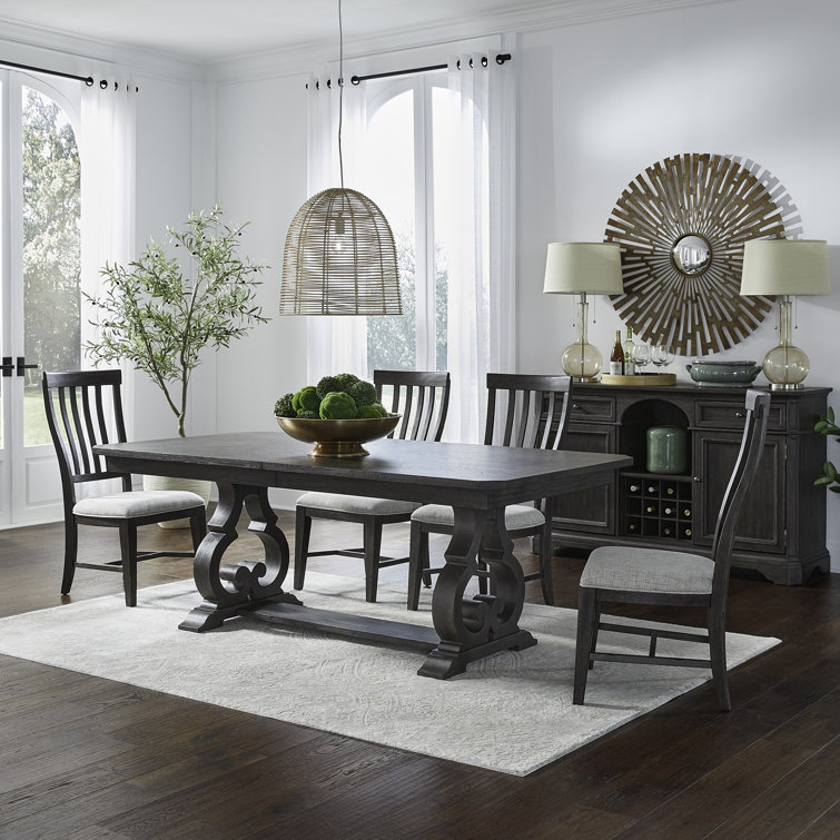 Dareld Trestle Table Set w/ Upholstered Chairs