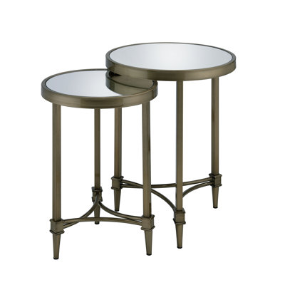 Aditya Contemporary Round End Table Set in Mirrored and Antique Brass