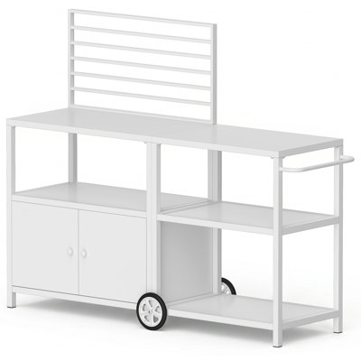 2-Piece Modular Outdoor Grill Prep Cart and Storage Cabinet Set with Mobile Design