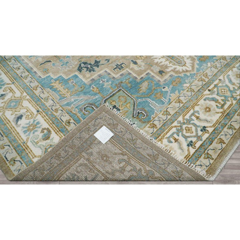 Tapis multicolore beige transitionnel en laine Oushak, Rectangulaire 8 pi x 10 pi