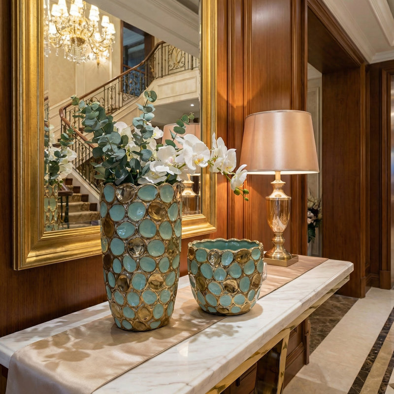 Ensemble de 2 vases décoratifs Torquoise et Gold