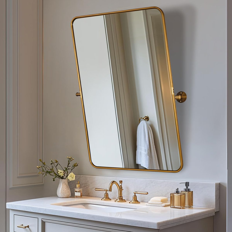 Miroir de salle de bain moderne inclinable, Or brossé, 30 po x 22 po