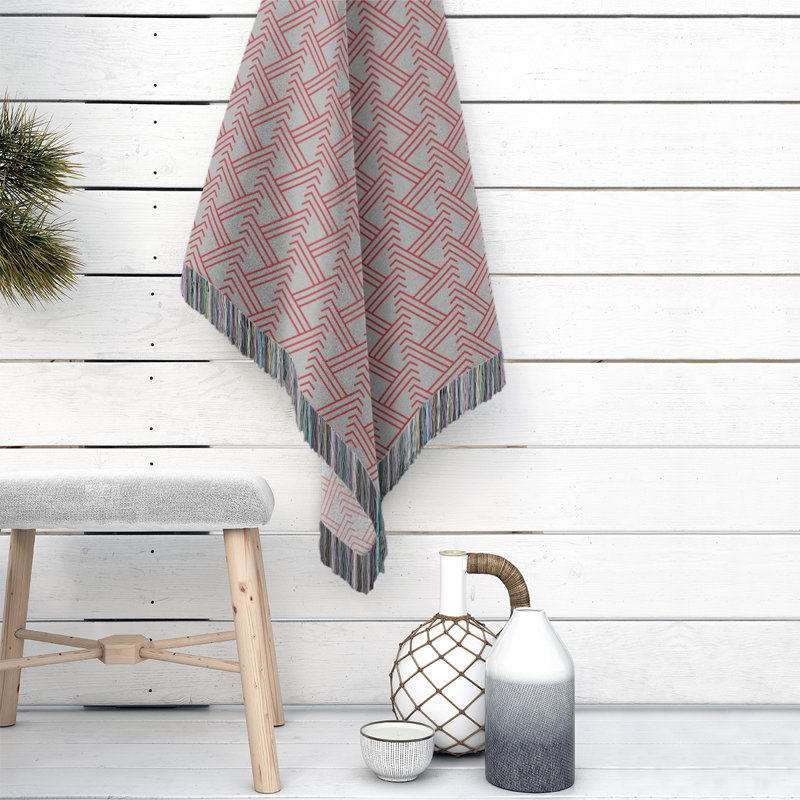 Couverture en coton tissé zigzag classique, L 37 po x L 52 po, Gris/rouge