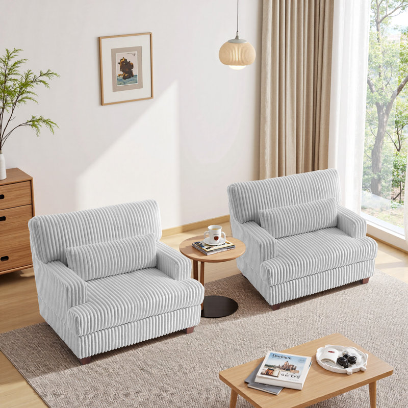 Modern Upholstered Arm Accent Chair With Pillow(Set of 2), Grey