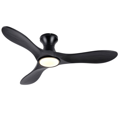 Ventilateur de plafond encastré discret avec éclairage DEL à intensité variable, 3 pales en bois massif et télécommande