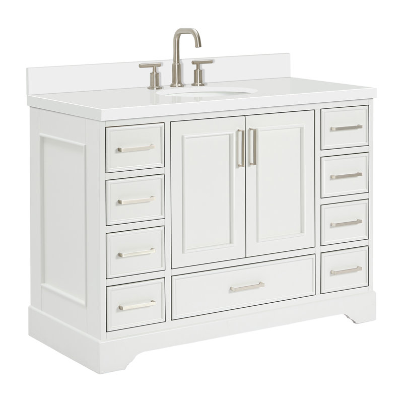 49'' Single Bathroom Vanity with White Quartz Top, White