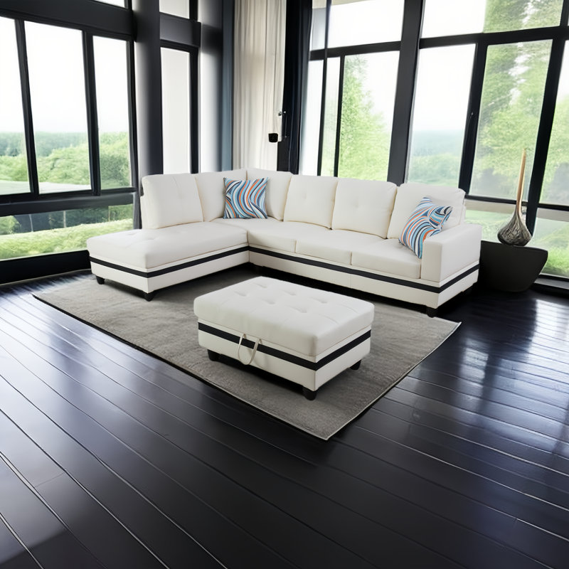 Erville 3 - Piece Vegan Leather Sectional, Right Hand Facing