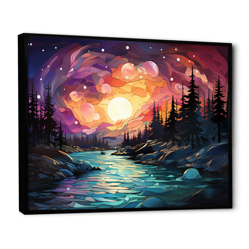 " Landscape Aurora Borealis Natures XI ", Cadre flottant noir, H 16 po x l 32 po x P 1 po
