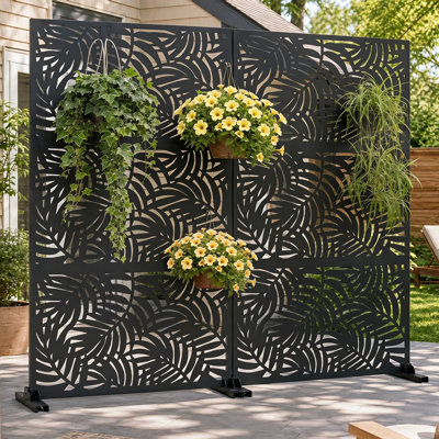 72" X 47" Privacy Metal Screen Fence Panel Black