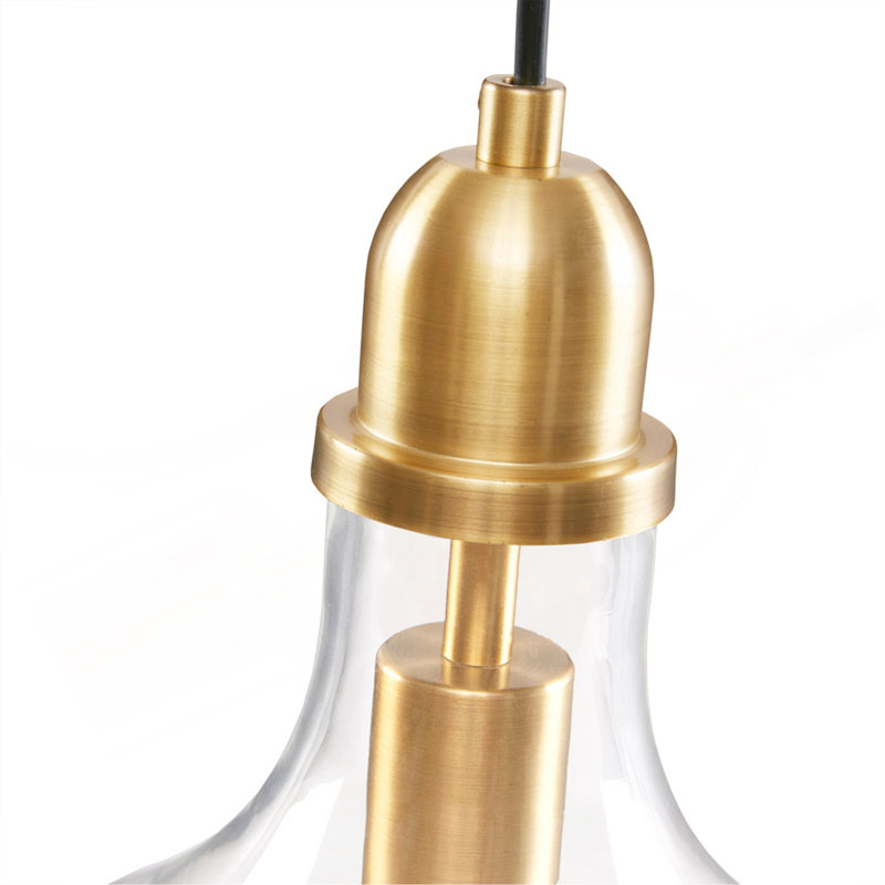 Auburn Bell Shaped Hanging Glass Pendant Light Gold Dia.9", Clear