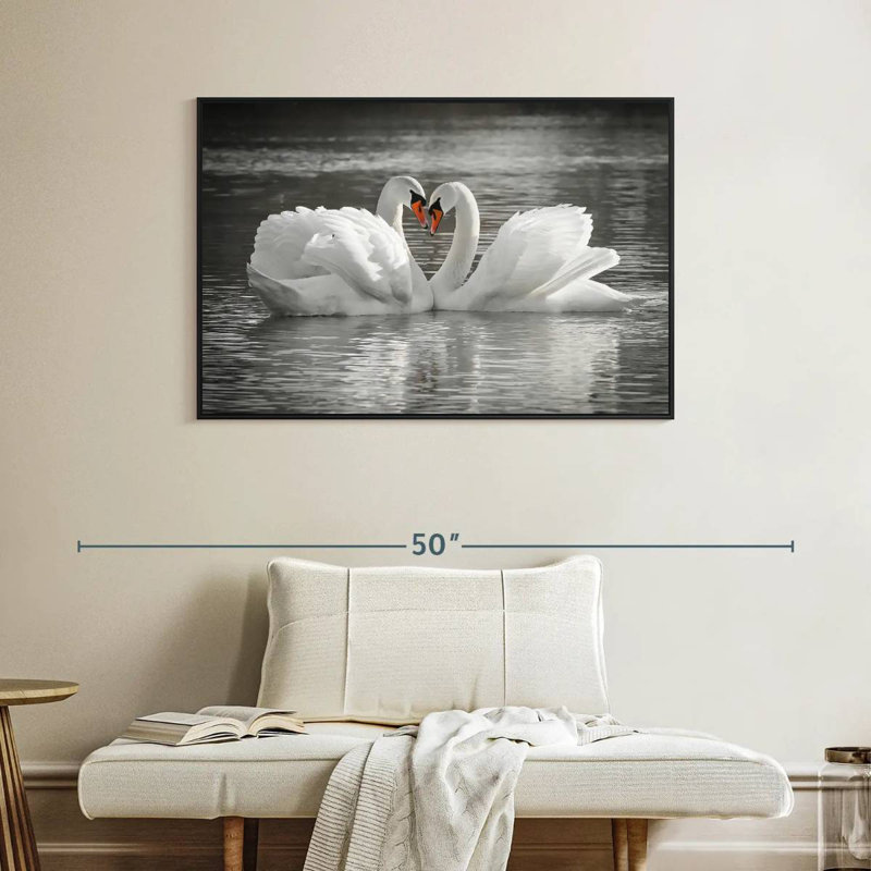 Couple de cygnes amoureux, Cadre flottant noir, 40 po x 27 po