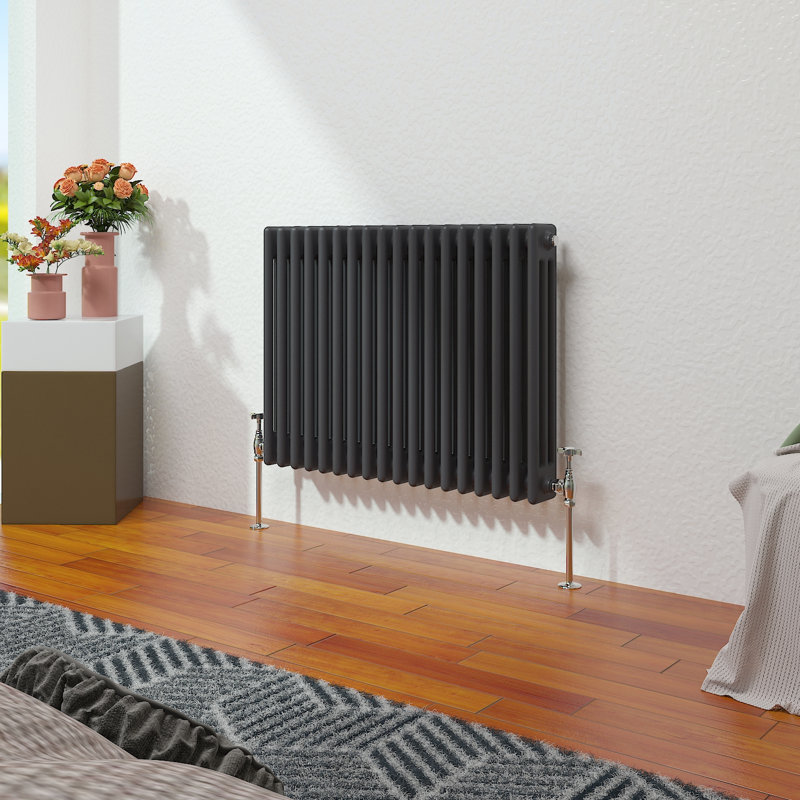 Vallie Horizontal Traditional Column Cast Iron Style Designer Radiator, Anthracite, 60cm H x 83cm W