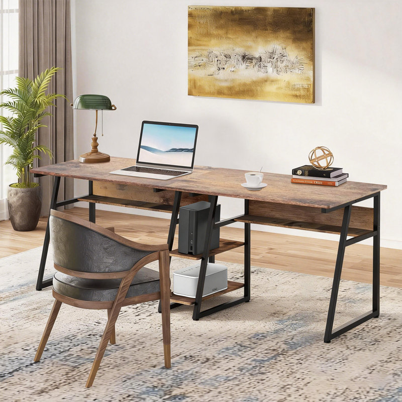 Bureau d'ordinateur pour deux personnes avec rangement