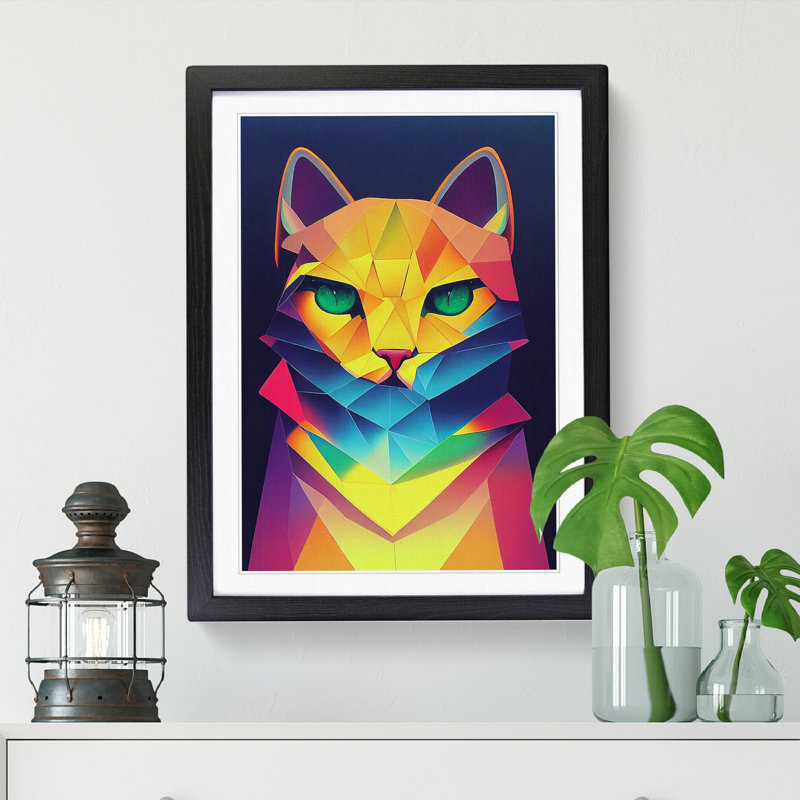 Cat Art Hypreprism - Picture Frame Print, 46cm H x 34cm W, Walnut Framed