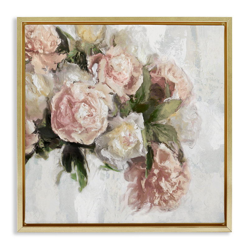 Arrangement de roses roses élégantes, H 18 po x l 18 po, Cadre flottant métallique doré