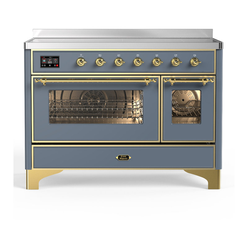 Cuisinière à induction de 48 pouces avec 6 éléments à induction en bleu gris (garniture laiton) Majestic III Series, Laiton