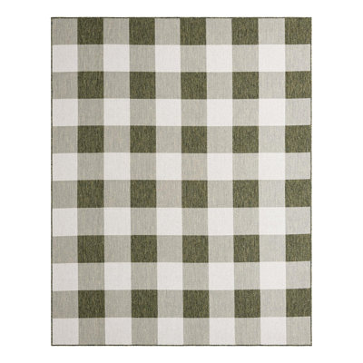 Tereon Checkered Machine Made Power Loom Polypropylene Plastic Indoor/Outdoor Area Rug in Green