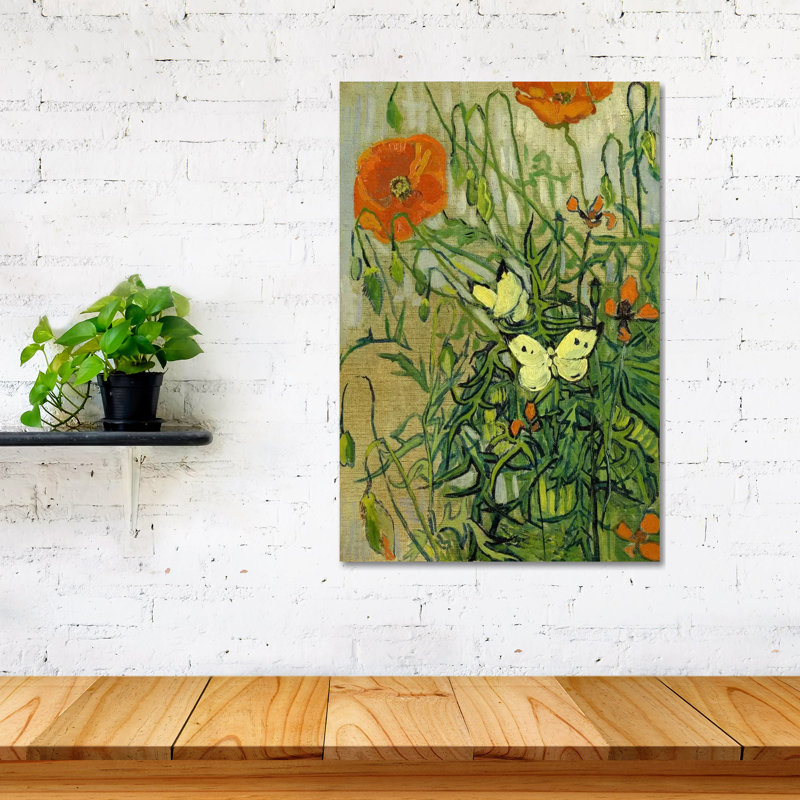 Papillons et coquelicots, impression sur verre acrylique, H 32 po x l 24 po x P 0,25 po
