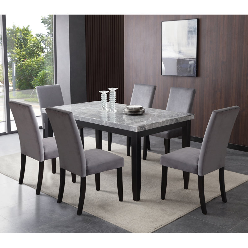 Cateno Lianny 4 - Person Dining Set, 7 Pieces: Table, 6 Chairs