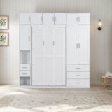 Wonderfulsky White Murphy Bed With Cabinet,wardrobe And Drawers