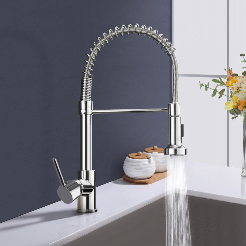 Robinet d'évier de cuisine à poignée simple en acier inoxydable avec bec pivotant sur 360 ° Topcraft, Chrome chrome