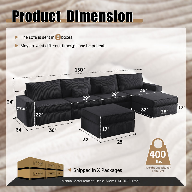 Modular Sofa Sectional, L-shape Or U-shape Or Sofa Bed, Corduroy Fabric Upholstered Couch, Modern Minimalist Design For Living Room, Ergonomic Design Deep Seat, Free Combination