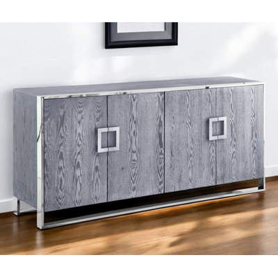 71" Ash Gray And Chrome Sideboard with Four Doors