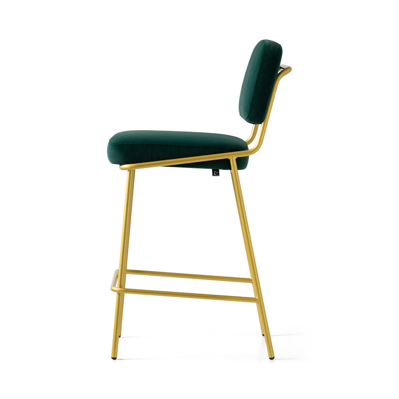 Tabouret de comptoir rembourré Sixty, Tabouret de comptoir (siège d'une hauteur de 25,6, Laiton peint, Vert forêt foncé