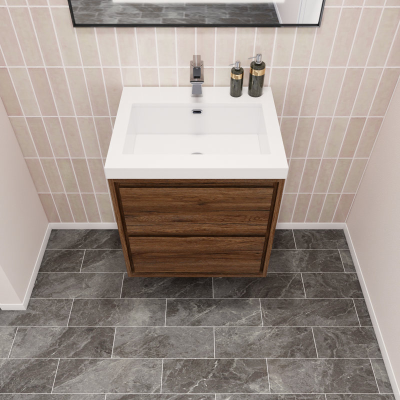 Azden 23.6'' Single Bathroom Vanity with Acrylic Top, Rosewood