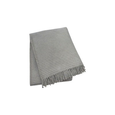 55" X 70" Light Gray Cotton Blend Waffle Weave Throw Blanket with Fringe