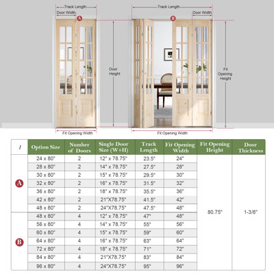 8-Lite Glass And Solid Wood Bi-Fold Door With Installation Hardware Kit