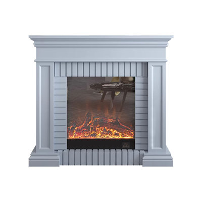 Light Gray Solid Wood Electric Fireplace