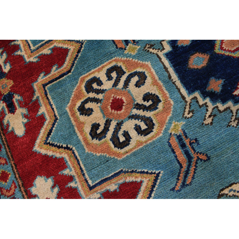 Tapis bleu / beige en laine noué à la main à motif oriental fabriqué à la main 5 pi 8 po x 8 pi Madeeha