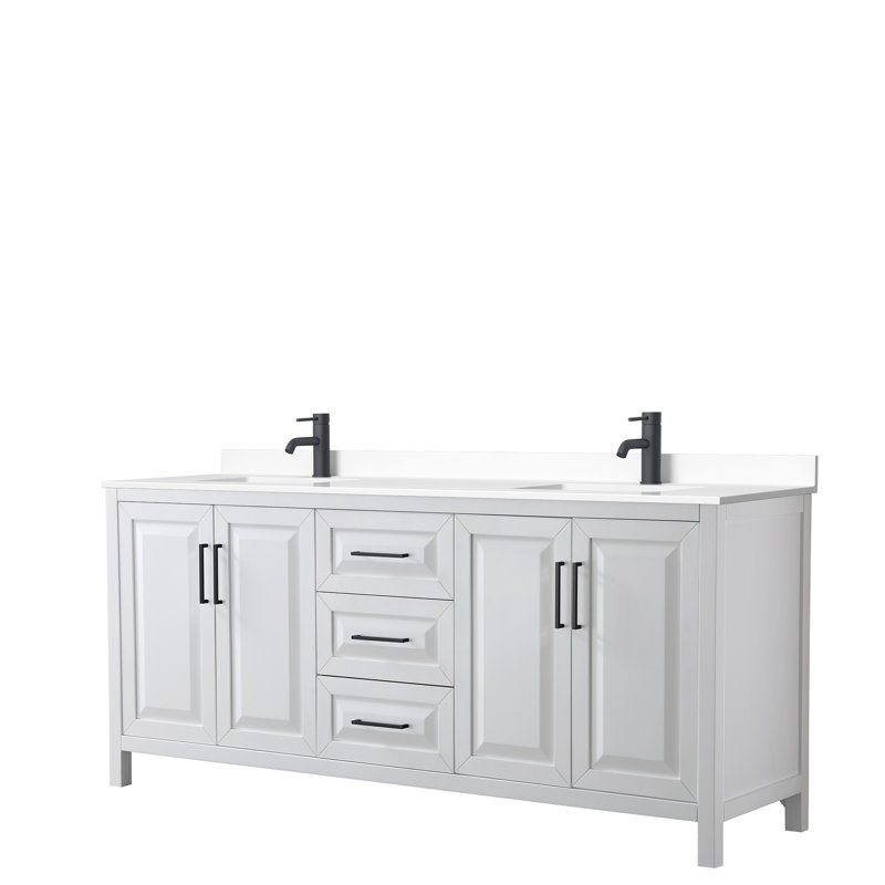 Daria 80'' W Double Vanity, Polished Chrome, Carrara Cultured Marble, White