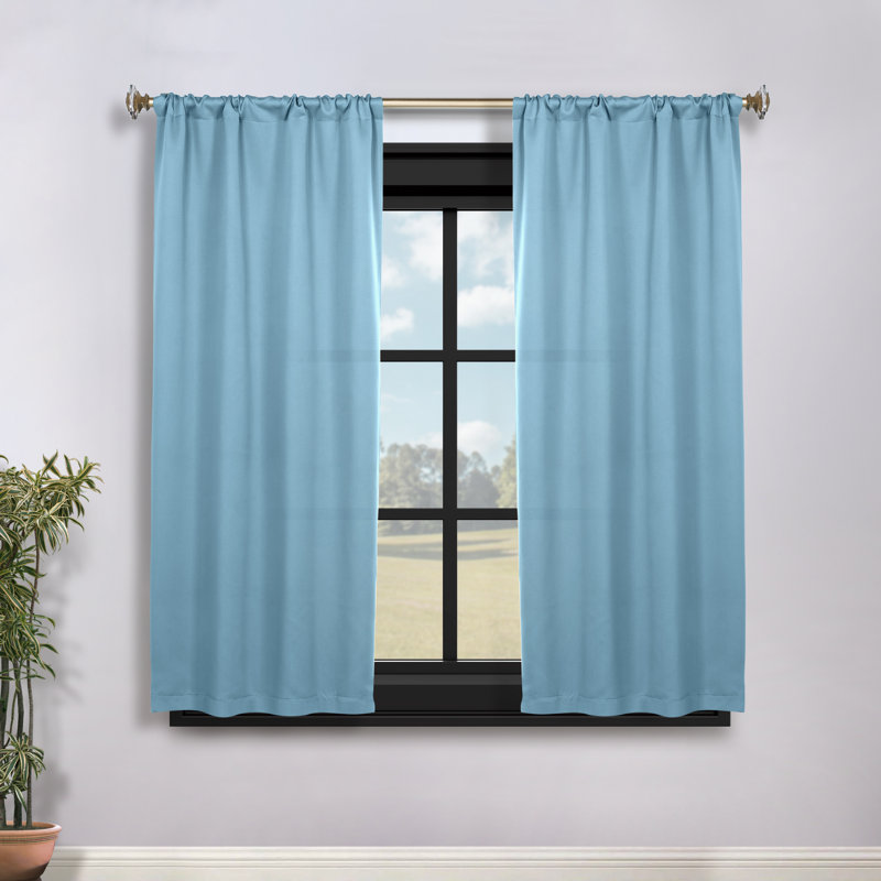 Moriah Millendon Solid Modern Polyester Room Darkening Curtain Pair, 36" W x 63" L, Light Blue