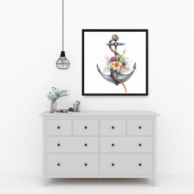 Toile ancre de bateau avec fleurs | Décoration de chambre marine