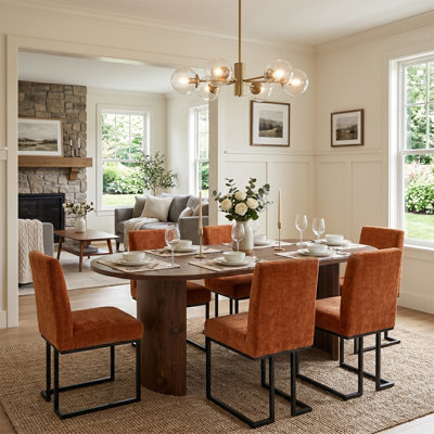 Ensemble de salle à manger moderne à piédestal pour 6 personnes 79 "avec chaises rembourrées Modern