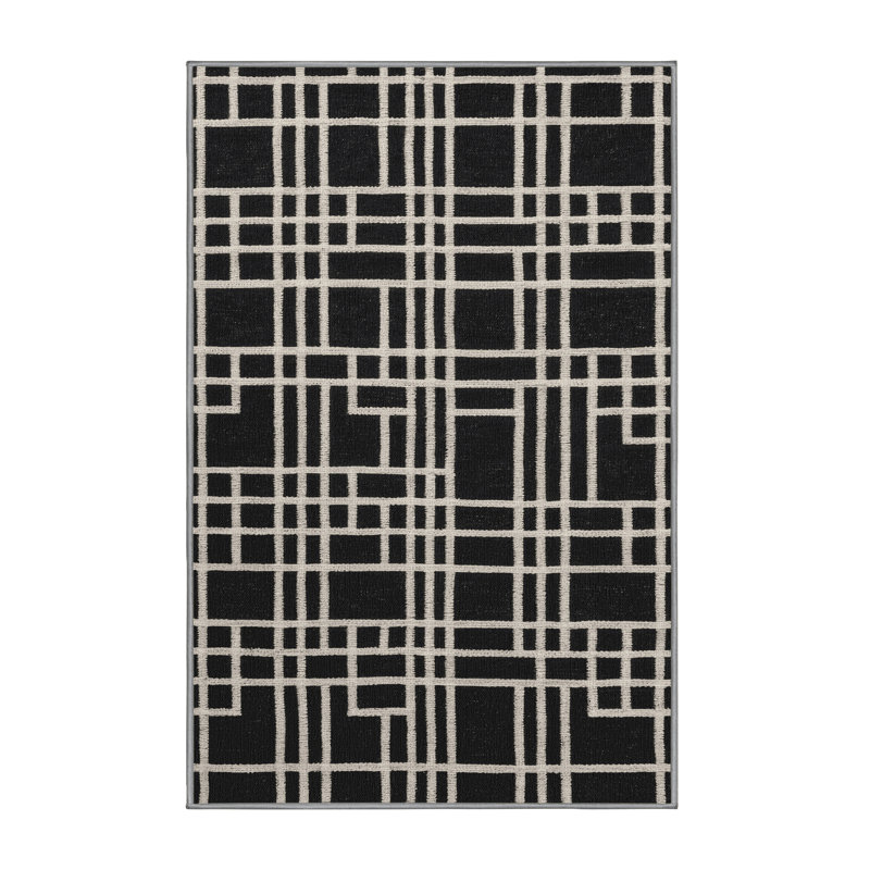 Machine Washable Trellis Gray Area Rug