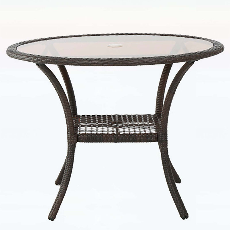 Libny 40'' W Round Outdoor Dining Table with Umbrella Hole, Brown