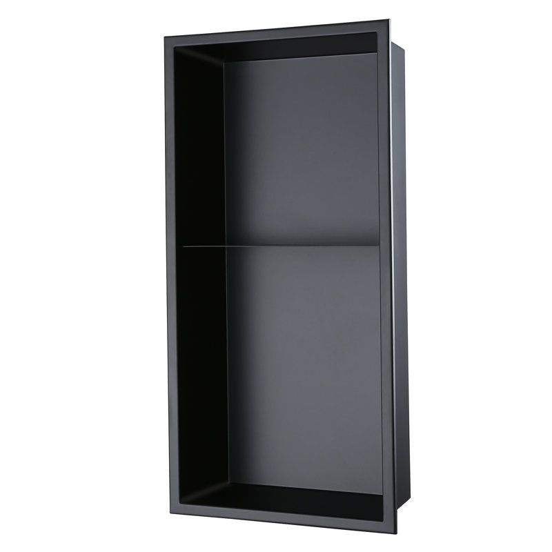 Stainless Steel Chrome Rectangular Recessed Shower Niche Inner Size 18 Gauge, Black