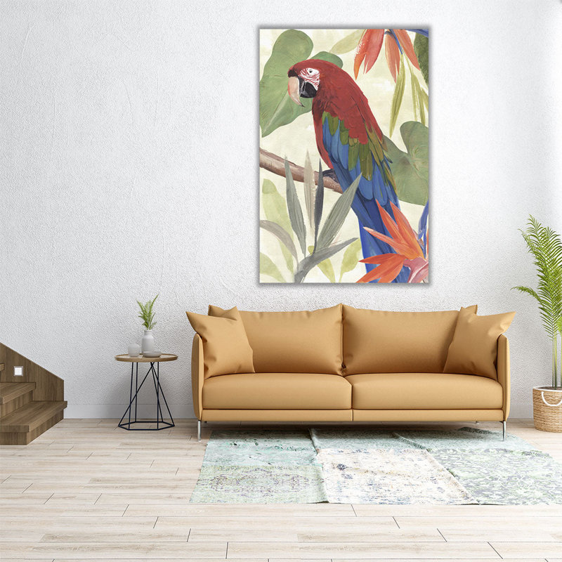 «Tropical Parrot Composition III», reproduction d'art sur toile, H 36 po x l 24 po