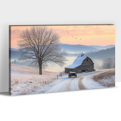 «Large Winter Barn Wall Art», affiche de paysage de ferme de Noël rétro, peinture encadrée, affiche de décoration rustique pour salon ou entrée, prête à être suspendue, 32 po x 48 po