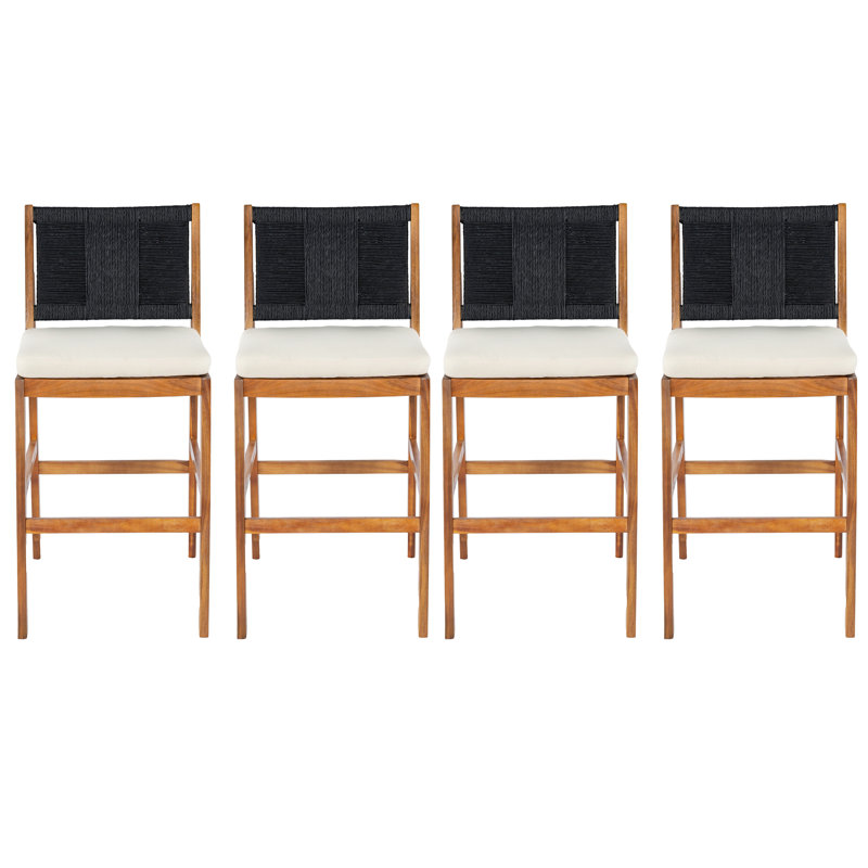 Altoga 28'' Seat Height Outdoor Bar Stool Solid Acacia Wood and Woven PE Wicker, Black/Teak