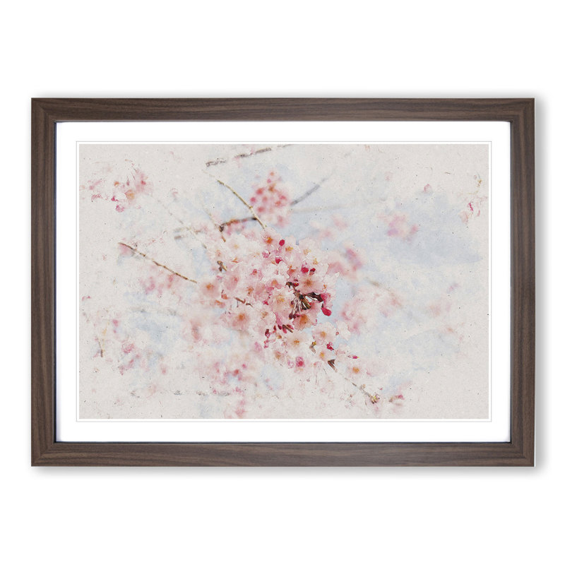 Pink Cherry Blossom Flowers Vol.9 - Picture Frame Graphic Art, 36cm H x 48cm W x 2cm D, Walnut Framed