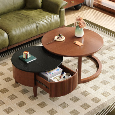 Table basse ronde gigogne cannelée avec tiroir