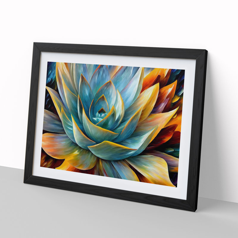 Succulent Plant Painting Vol.5 Abstract - Single Picture Frame Print, Black, 46cm H x 64cm W x 2cm D